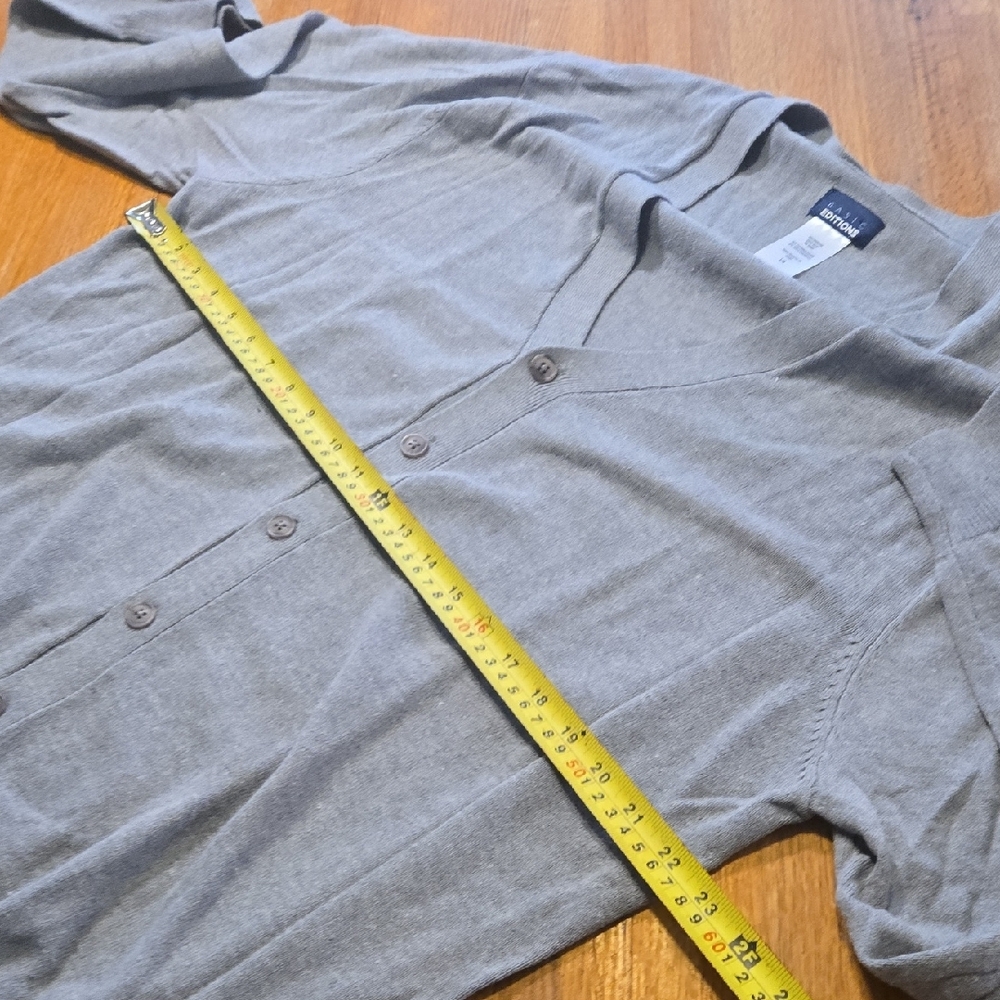 Basic Editions Men Large Gray V-Neck Button Down Ribbed Knit Cardigan Sweater - Picture 6 of 7